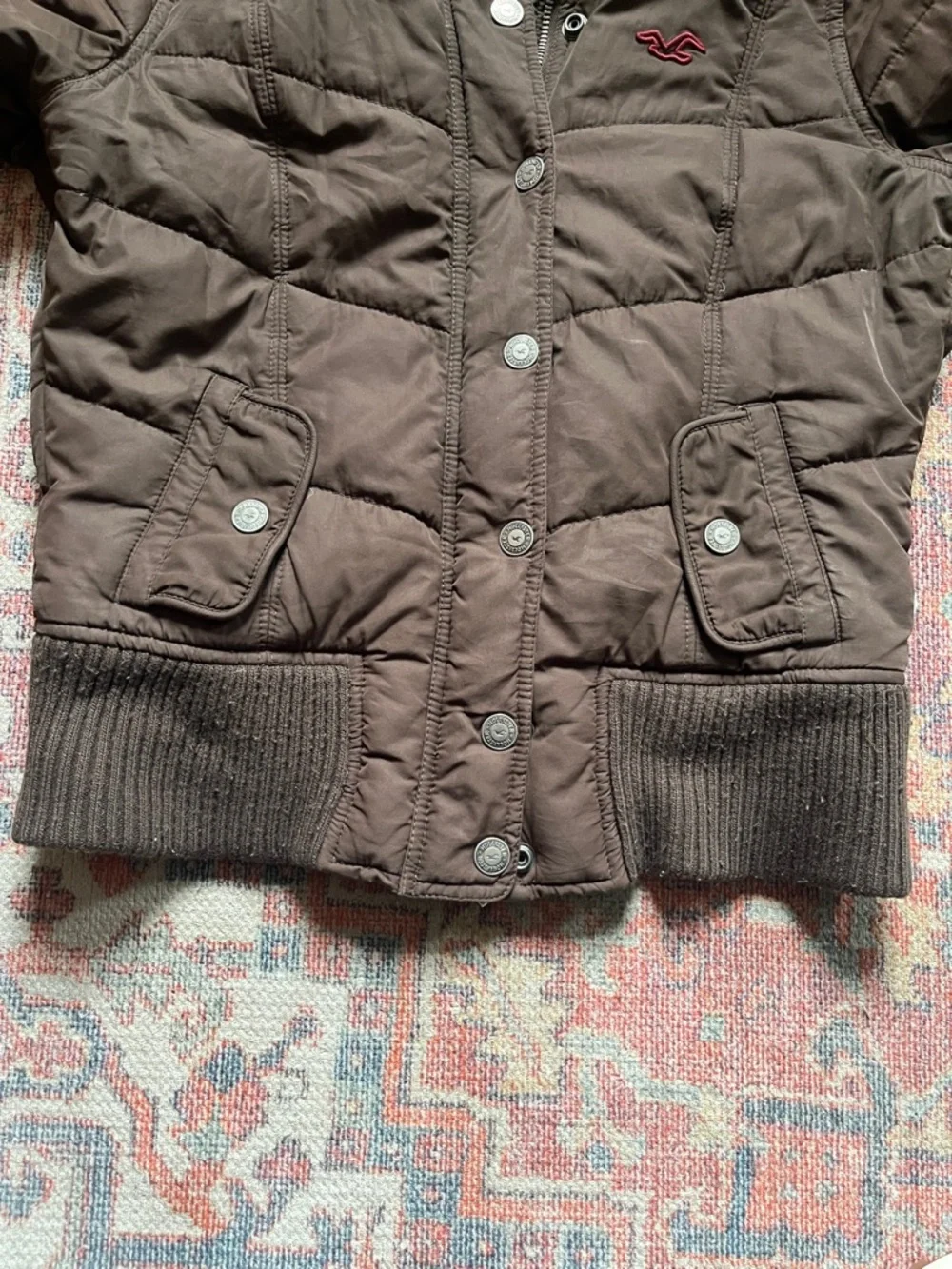 Hollister Quilted Bomber Jacket with Removable Faux Fur Hood - Brown - Large - Picture 13 of 16